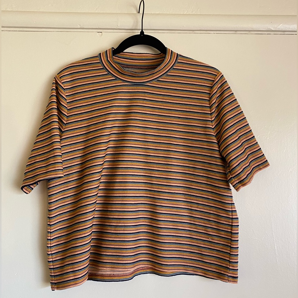 Madewell Striped Mock Neck Short Sleeve Top
